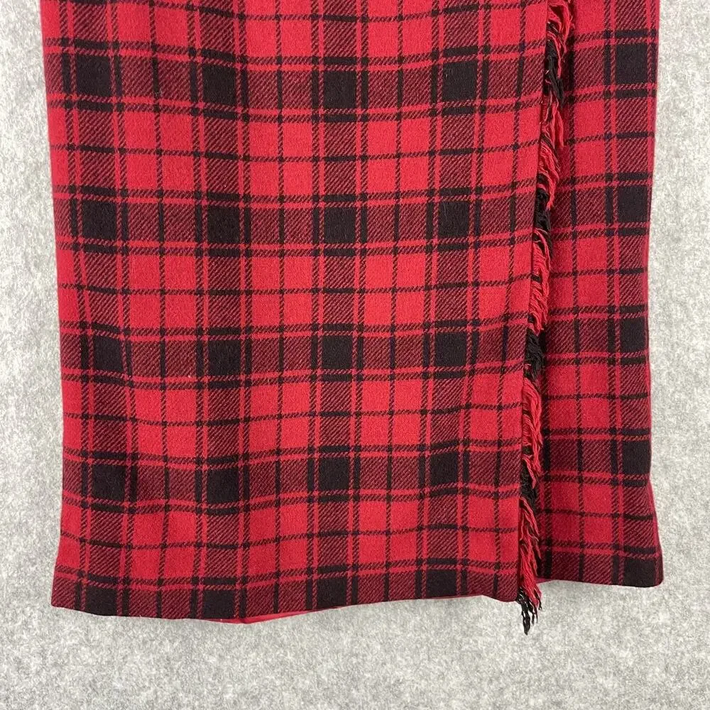 Vintage‎ Breeches Wool Blend Wrap Skirt Womens 12 Red Plaid Fringe Holiday USA